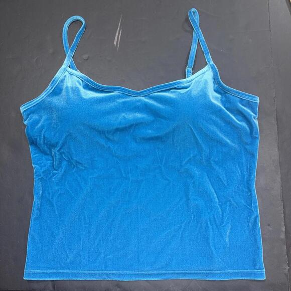 Lilly Pulitzer Y2K Preppy Minimalist Blue Velour Camisole Cami Padded Bra Tank L - Picture 1 of 12